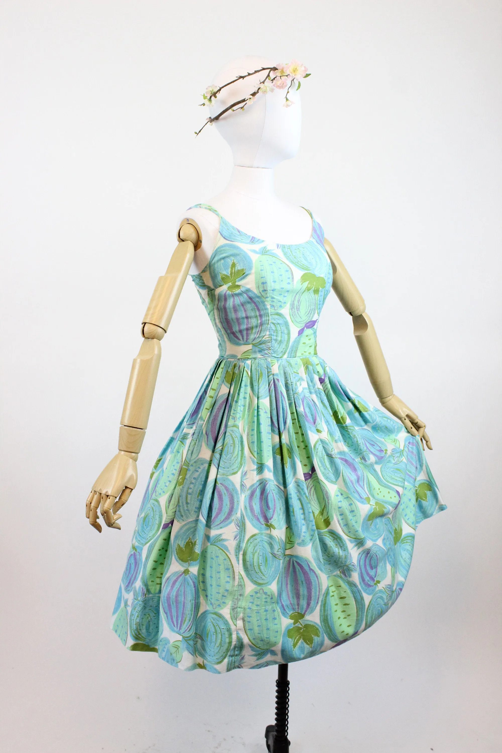 1950s FRUITS AND VEGES cotton novelty print dress xs | new spring summer