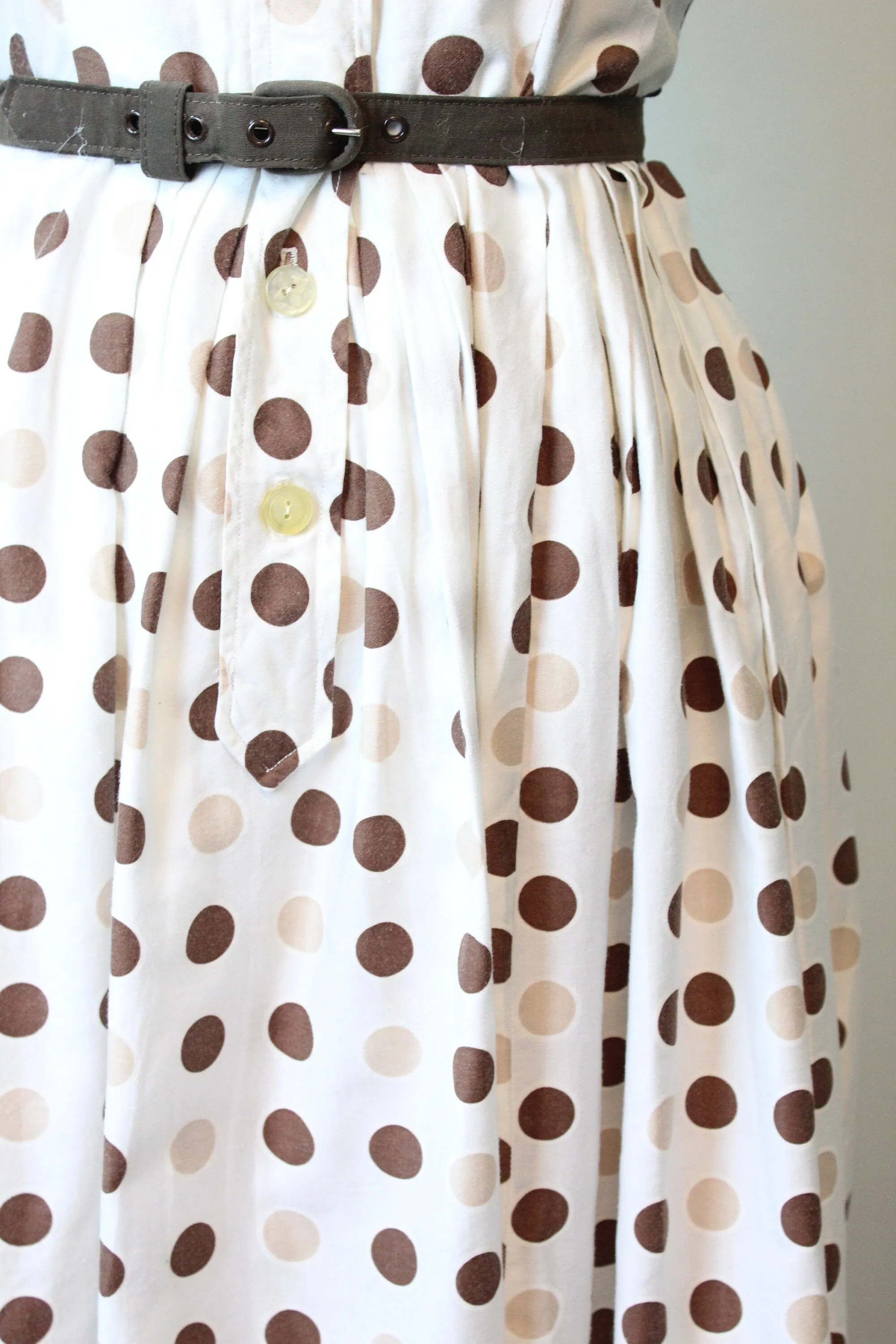 1950s POLKA DOT cotton shirt dress small | new spring