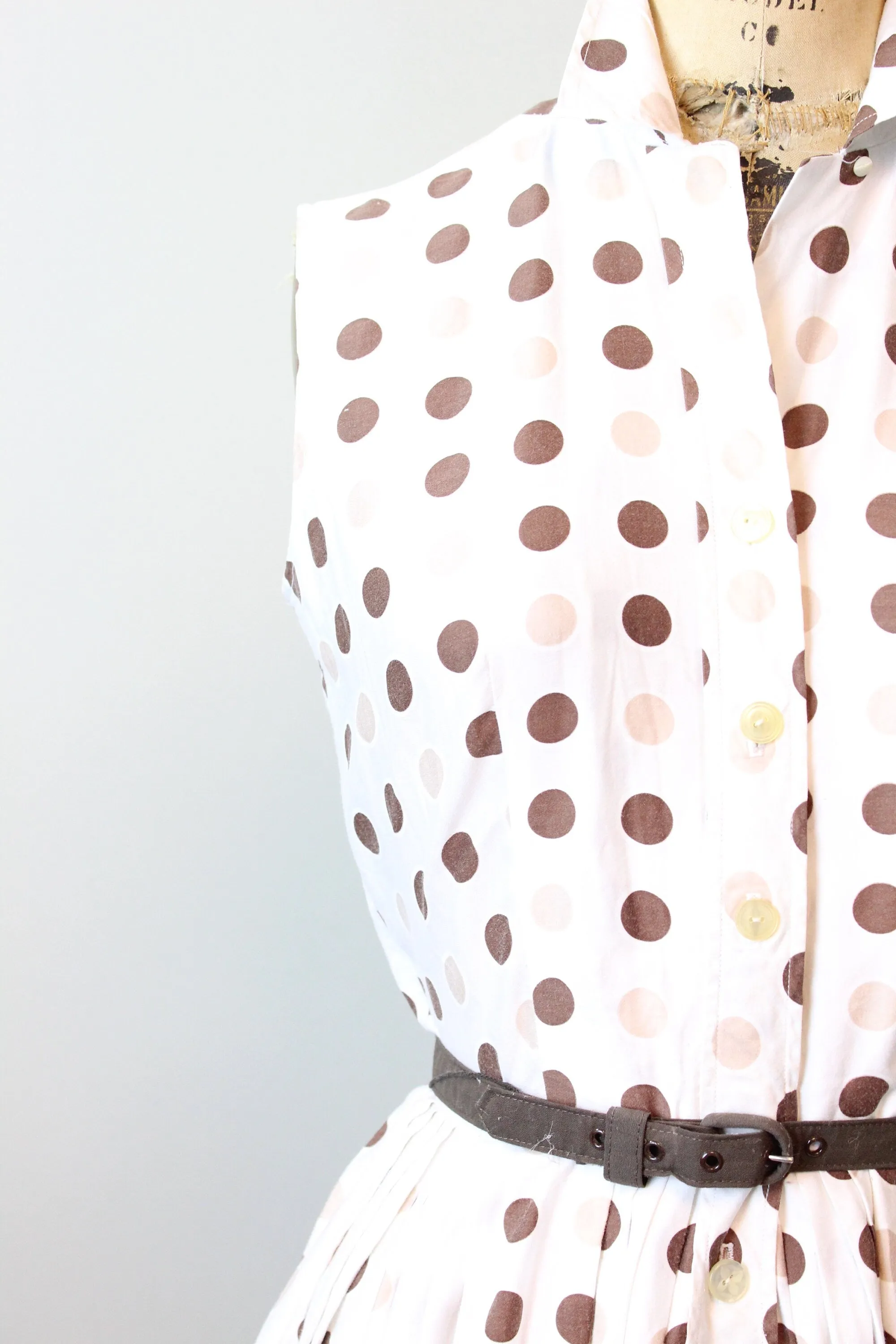 1950s POLKA DOT cotton shirt dress small | new spring