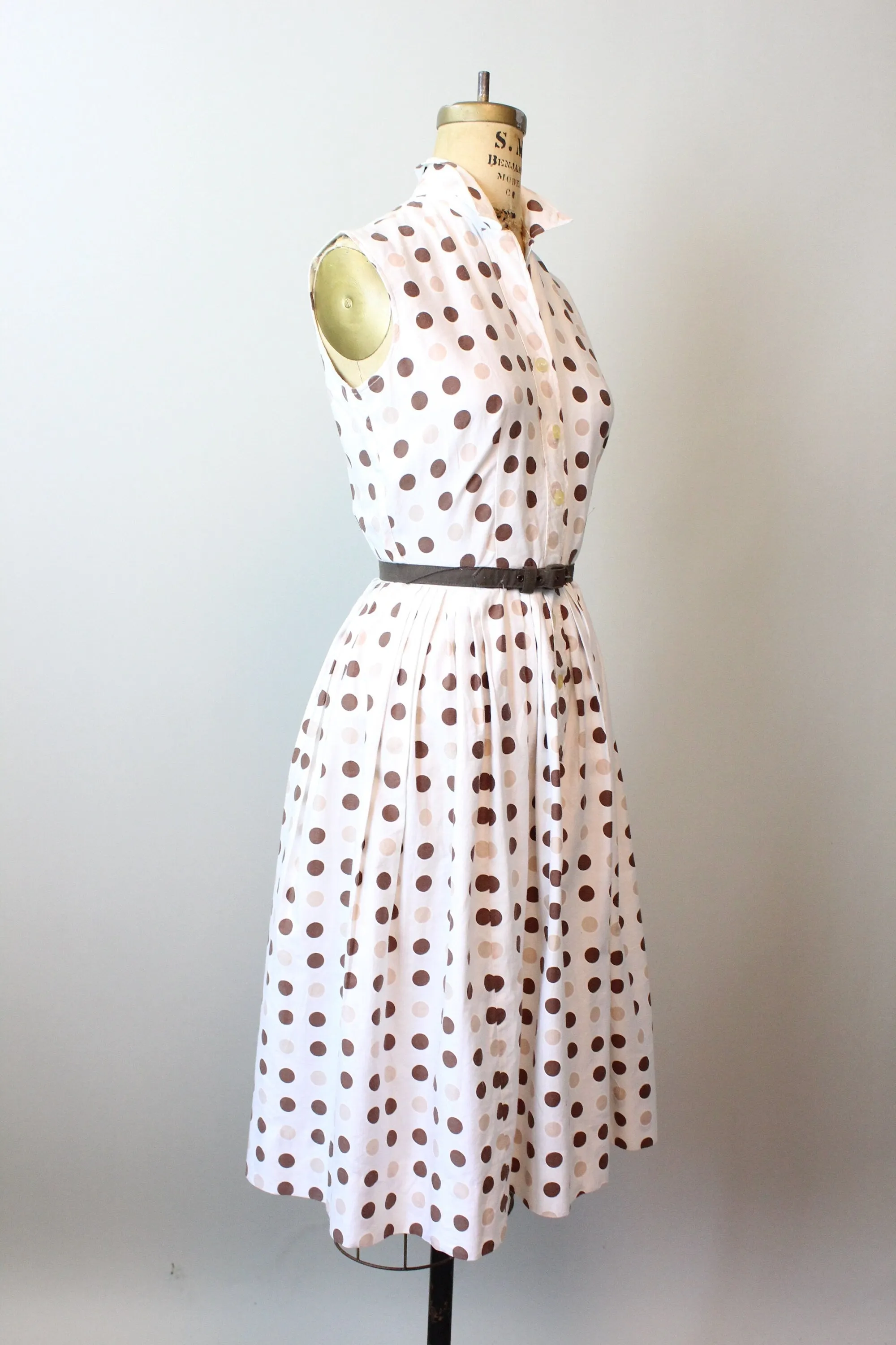 1950s POLKA DOT cotton shirt dress small | new spring