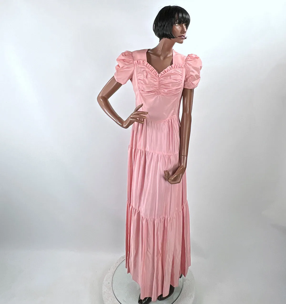 30s Evening Dress Pink Taffeta  40s Vintage Formal Party Dress Junior Medium VFG