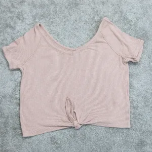 Abercrombie & Fitch Womens Front Knot Knitted Top Short Sleeve Pink Sze X Large