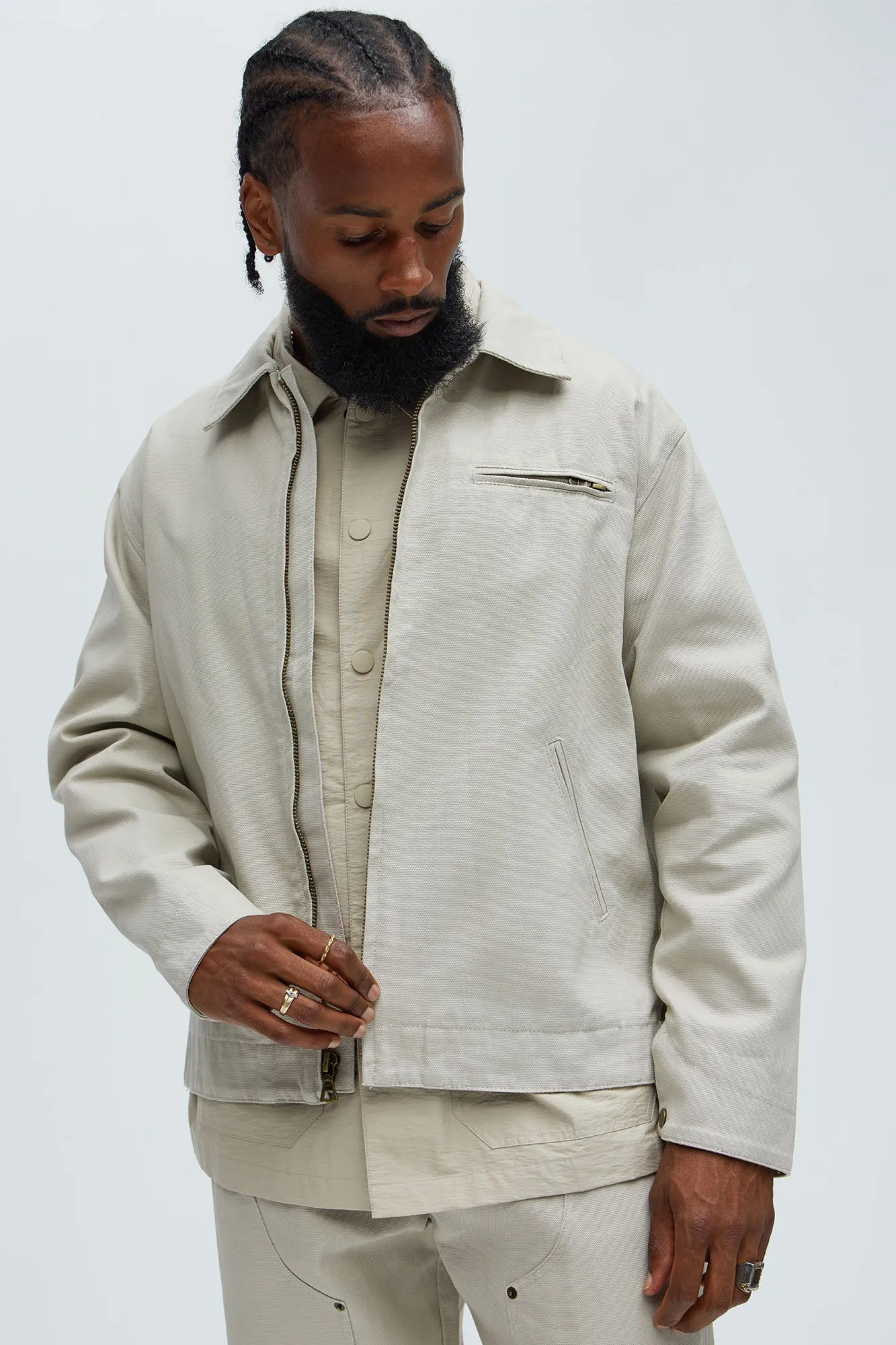 Alexander Utility Canvas Zip Work Jacket - Off White