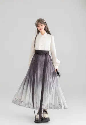 Ancient Style Wind Print Pleated Long Skirt KEI0064