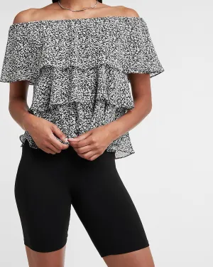 Animal Print Tiered Off The Shoulder Top in Black Print