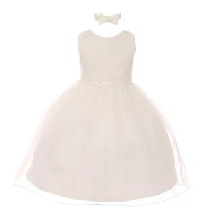 Baby Girls Ivory Floral Trim Organza Overlay Flower Girl Dress 6-24M