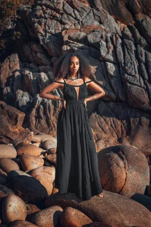 Black Greek Goddess Prom Boho Evening Dress