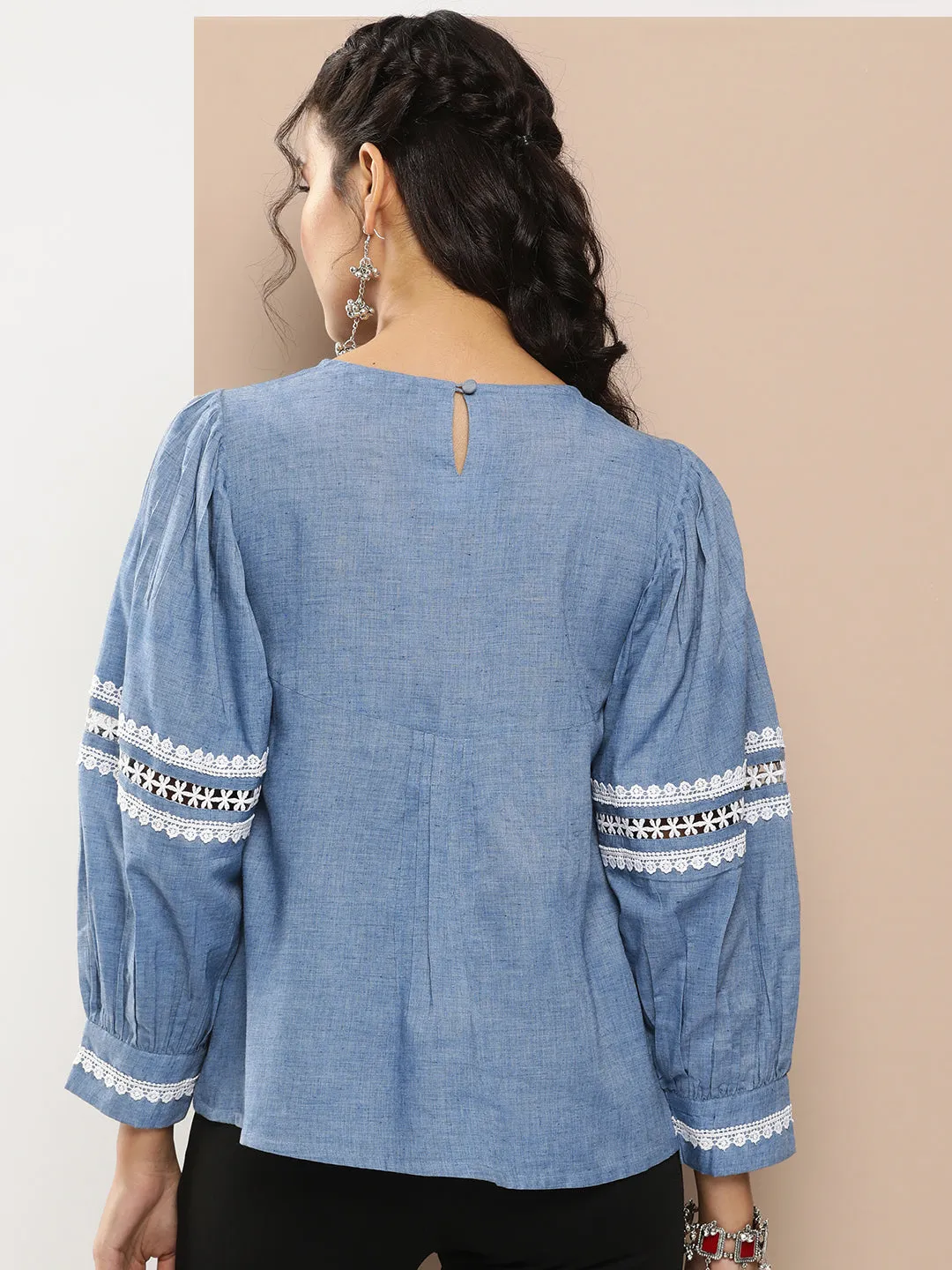 Blue Embroidered Top