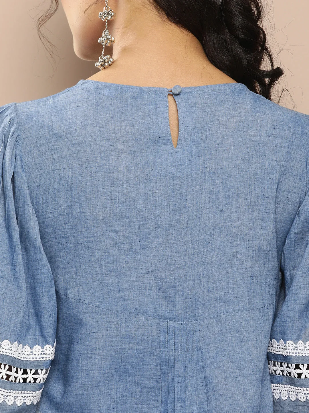 Blue Embroidered Top