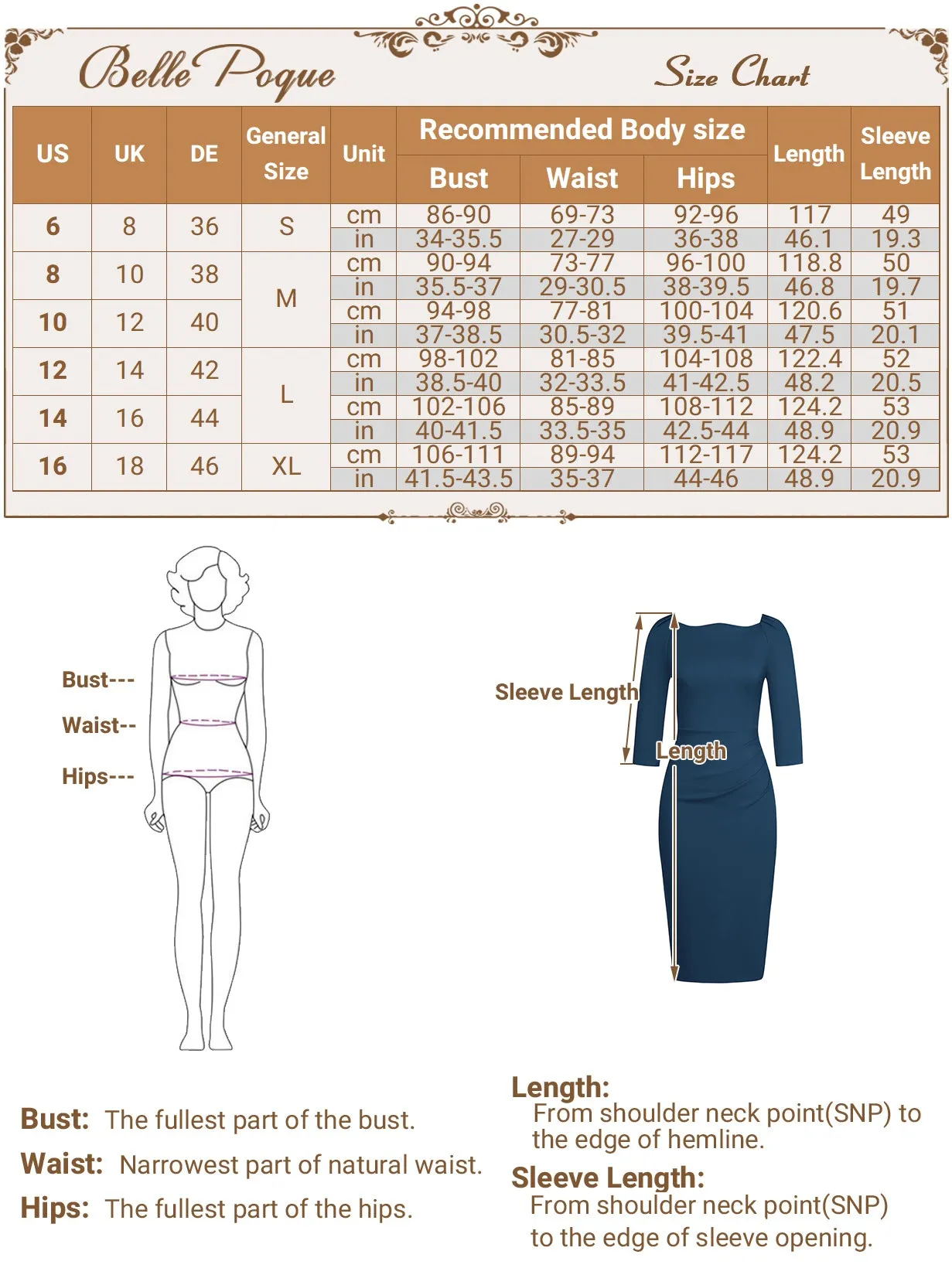 BP Women Vintage Ruched Dress 3/4 Sleeve Back Slit Mid-Calf Bodycon Dress