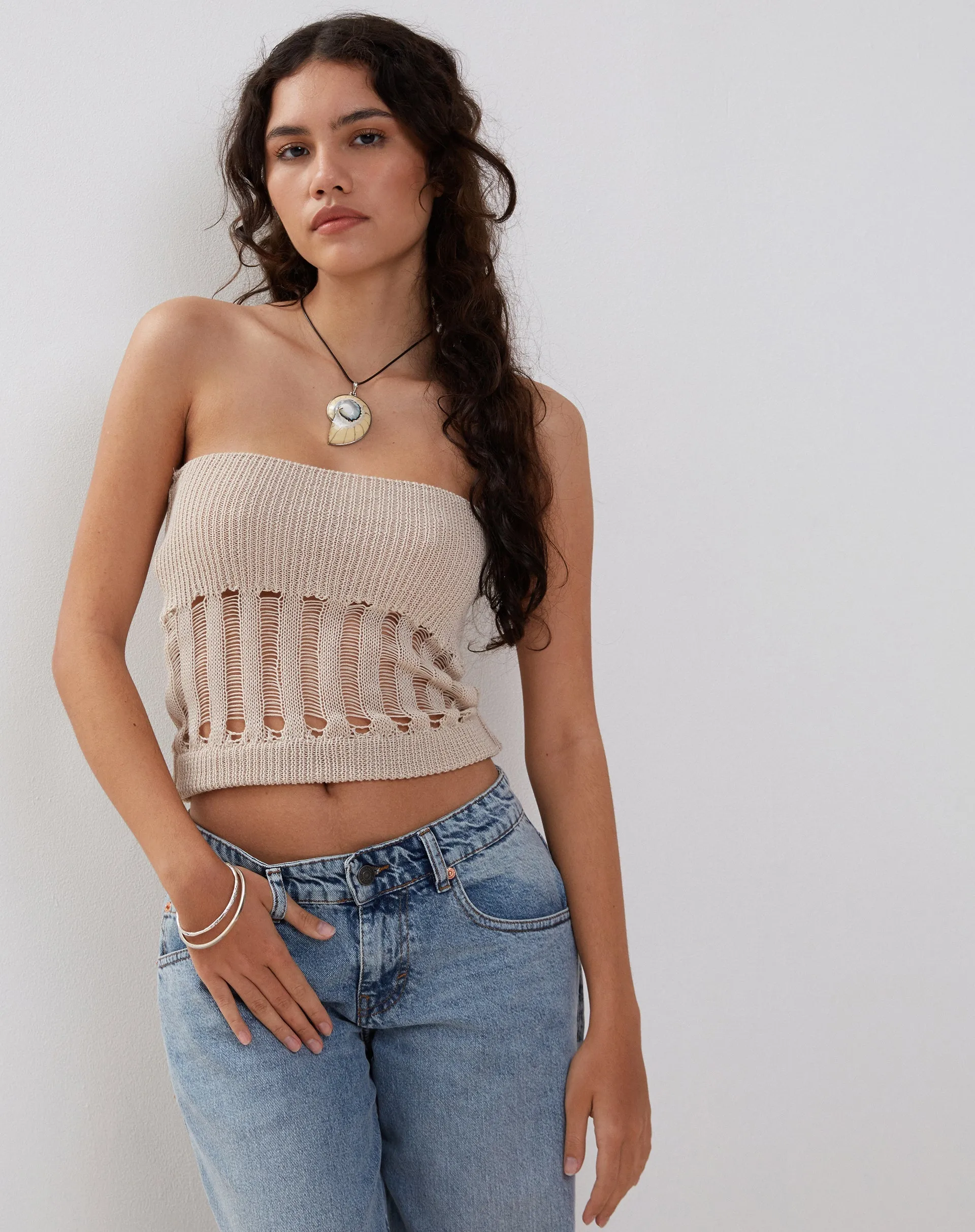 Camille Knitted Tube Top in Neutral