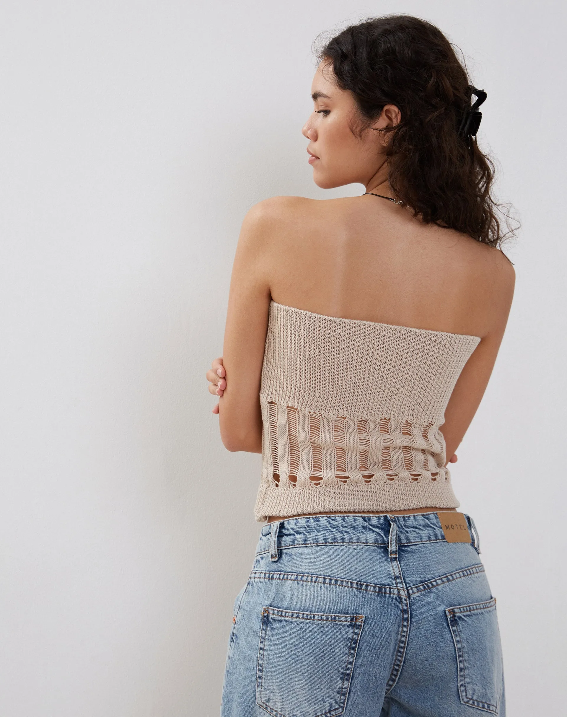 Camille Knitted Tube Top in Neutral