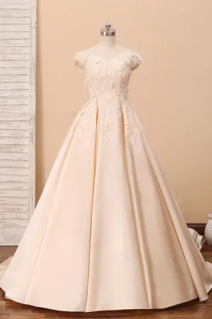 Champagne 3D Lace Off-shoulder Wedding Ball Gown