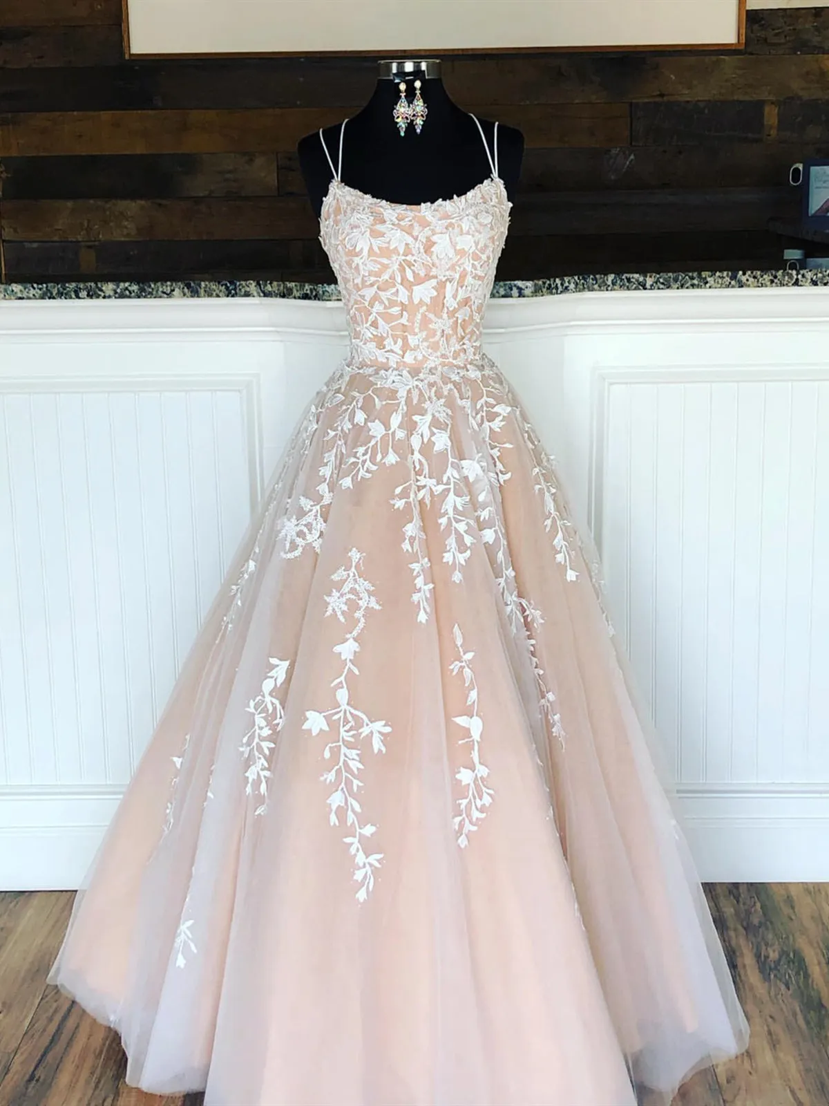 Champagne Long Lace Wedding, Champagne Lace Formal Graduation Evening