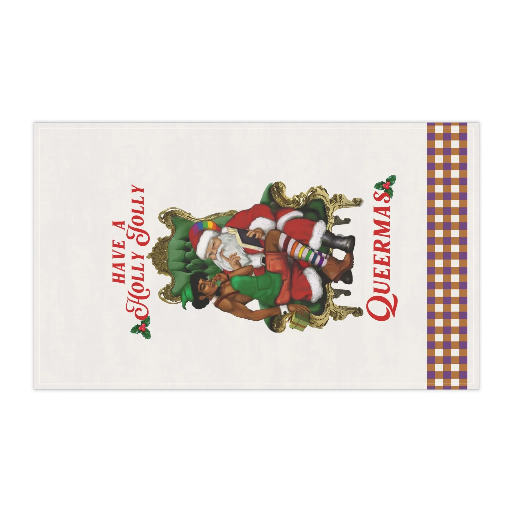 Christmas LGBTQ  Kitchen Towel -  Have a Holly Jolly Queermas (Black)