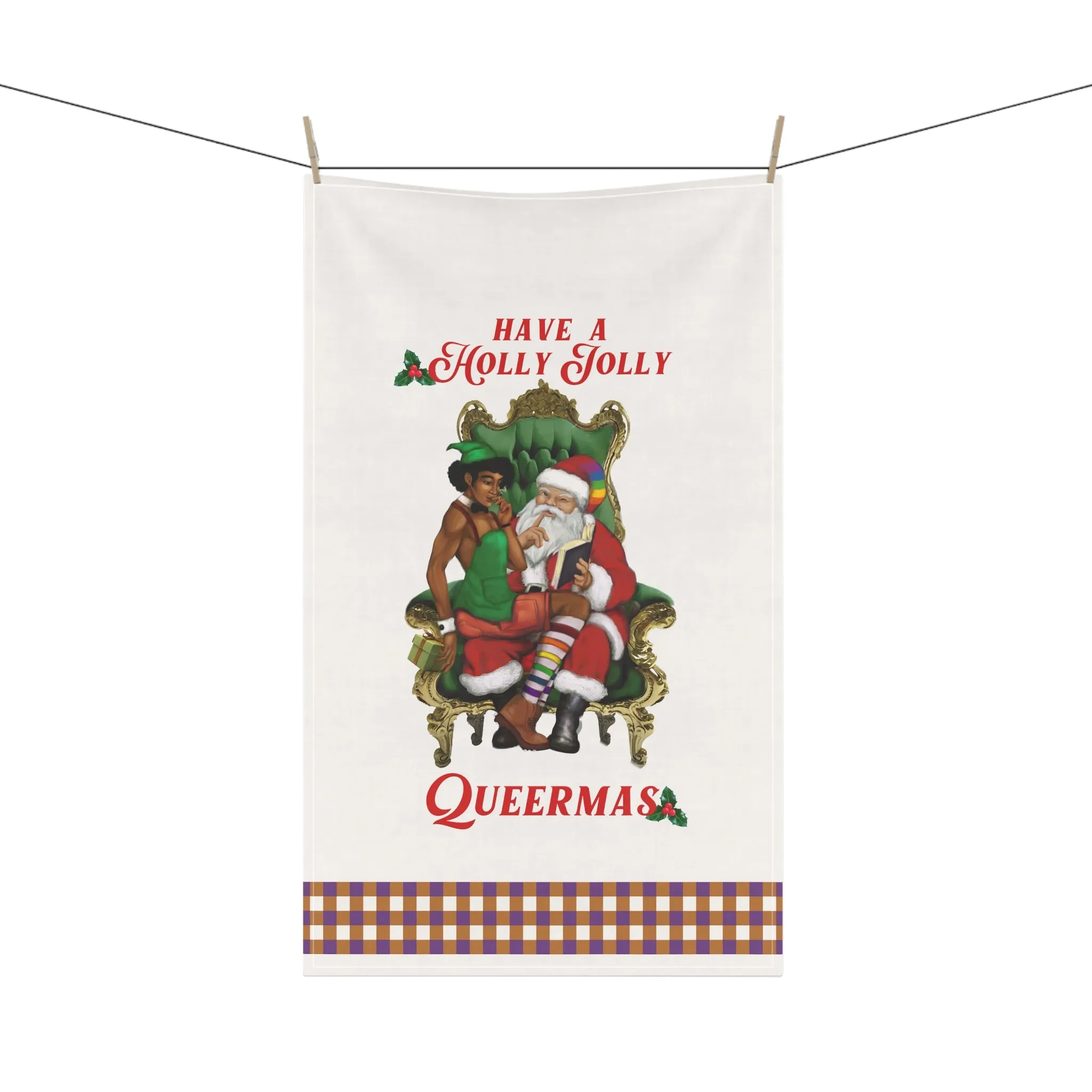 Christmas LGBTQ  Kitchen Towel -  Have a Holly Jolly Queermas (Black)