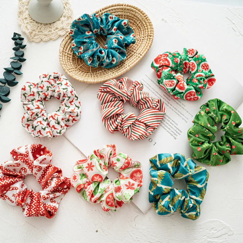 Christmas Pattern Hair Ring Flannel Ponytail Hair Sausage Ring Suitable for Girls Or Ladies