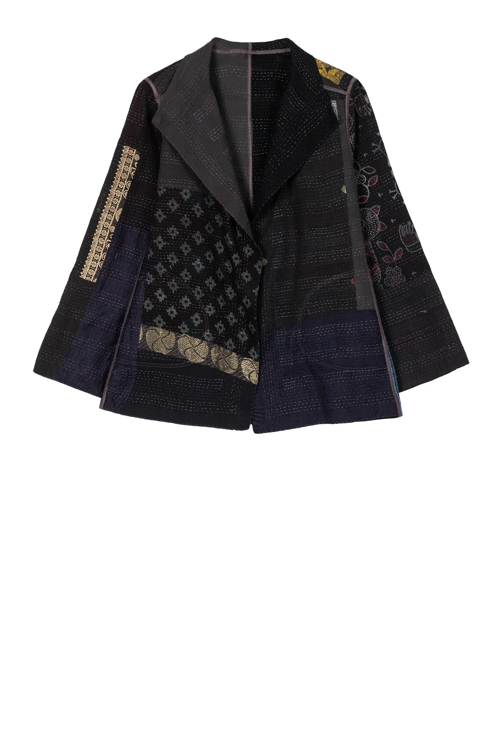 COTTON SILK SW PATCH KANTHA SHORT JKT - ws2007-blk -