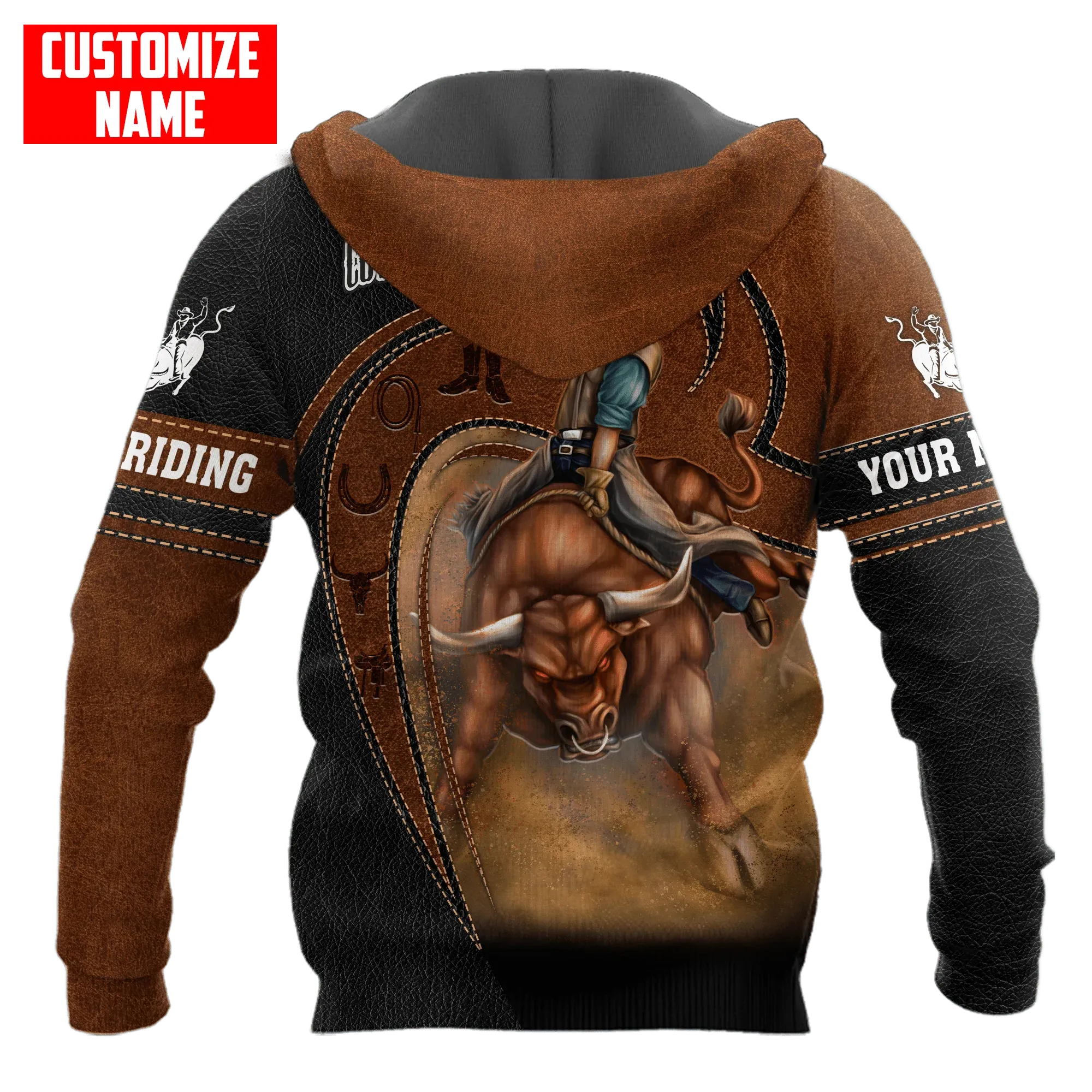 Custom Cowboy Hoodie, Bull Riding Hoodie Leather Pattern, Present To Cowboy Son Dad, Cowboy Gift