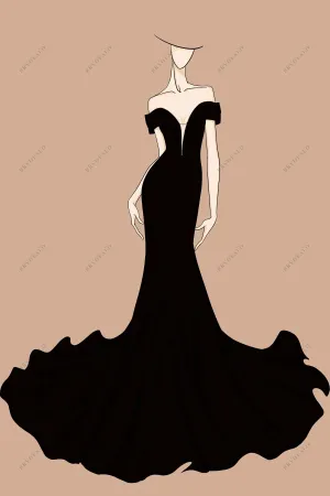 Custom Mermaid Black Off-shoulder Prom Formal Dress Sketch