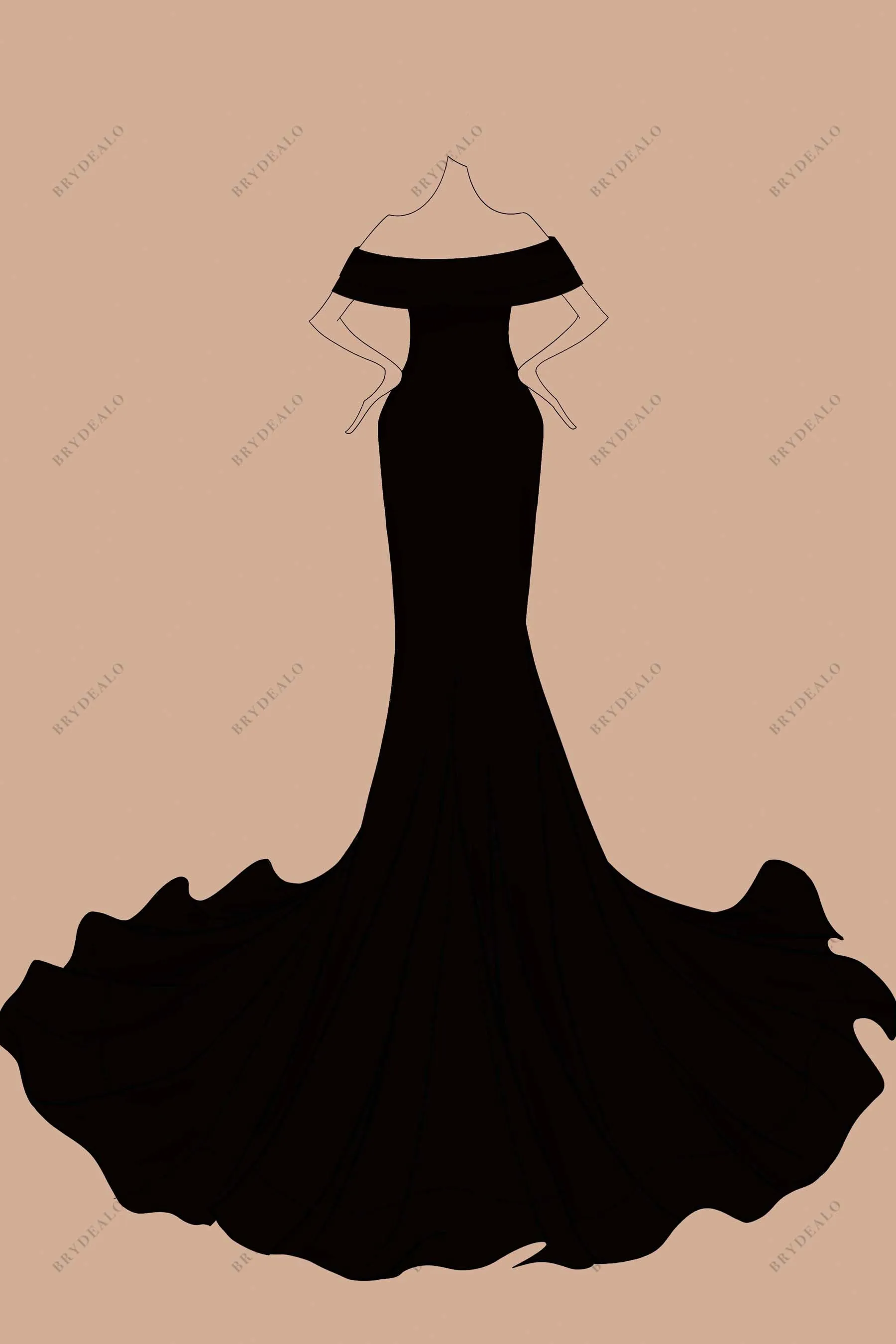 Custom Mermaid Black Off-shoulder Prom Formal Dress Sketch