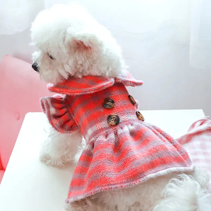 Cute Winter Pet Dog Cat Clothes Dress Fragrant Wind Doll Collar Skirt Princess Dress Warm Tutu Clothing For Small Dogs Pet Apparel