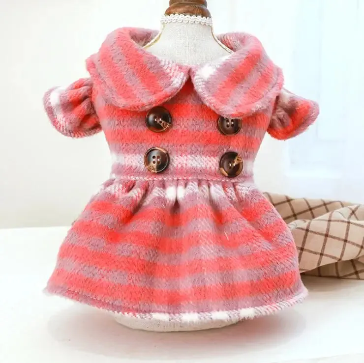 Cute Winter Pet Dog Cat Clothes Dress Fragrant Wind Doll Collar Skirt Princess Dress Warm Tutu Clothing For Small Dogs Pet Apparel