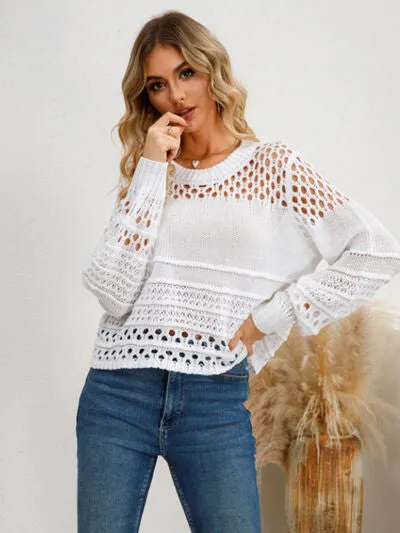 Cutout Round Neck Knit Top