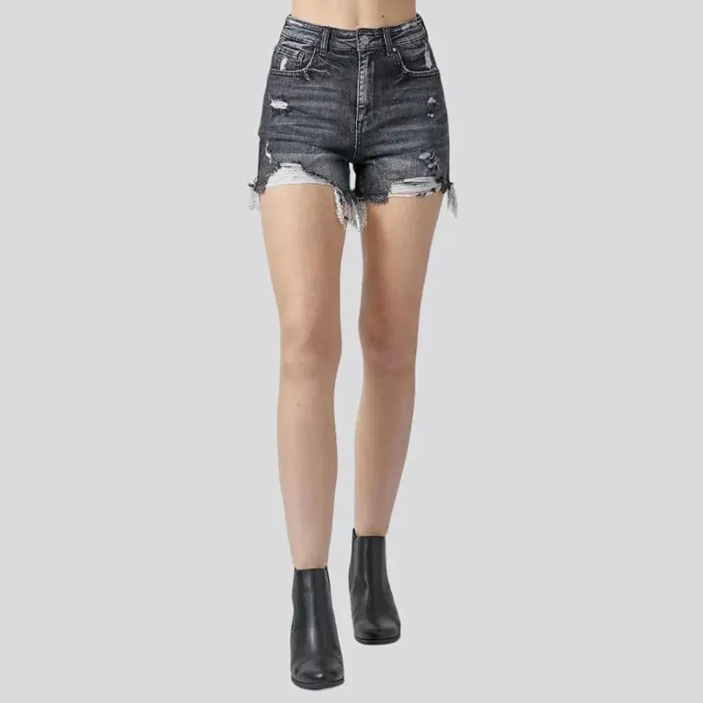 Distressed frayed-hem denim shorts