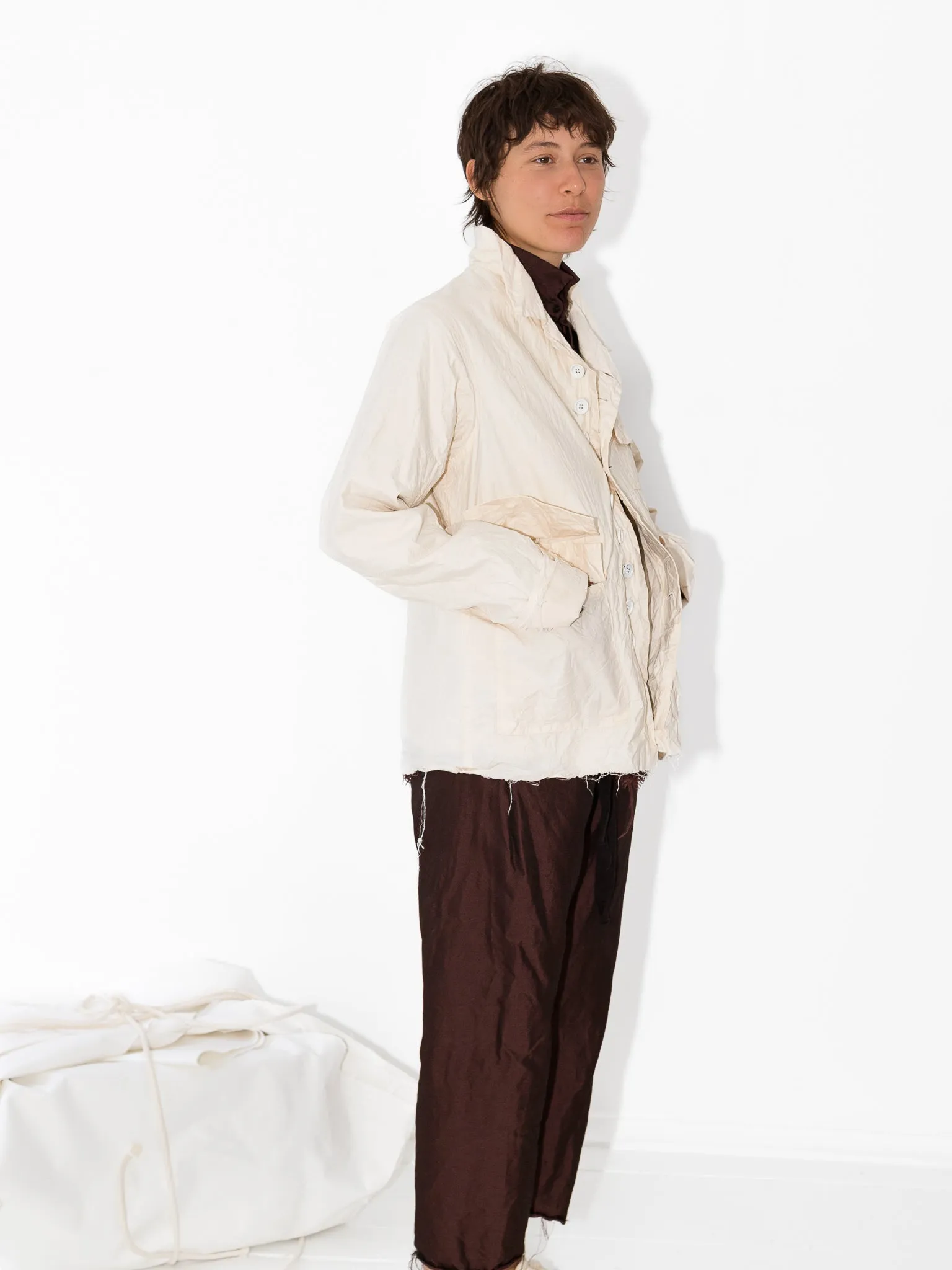 Elena Dawson Work Jacket, Cream Cotton Cambric