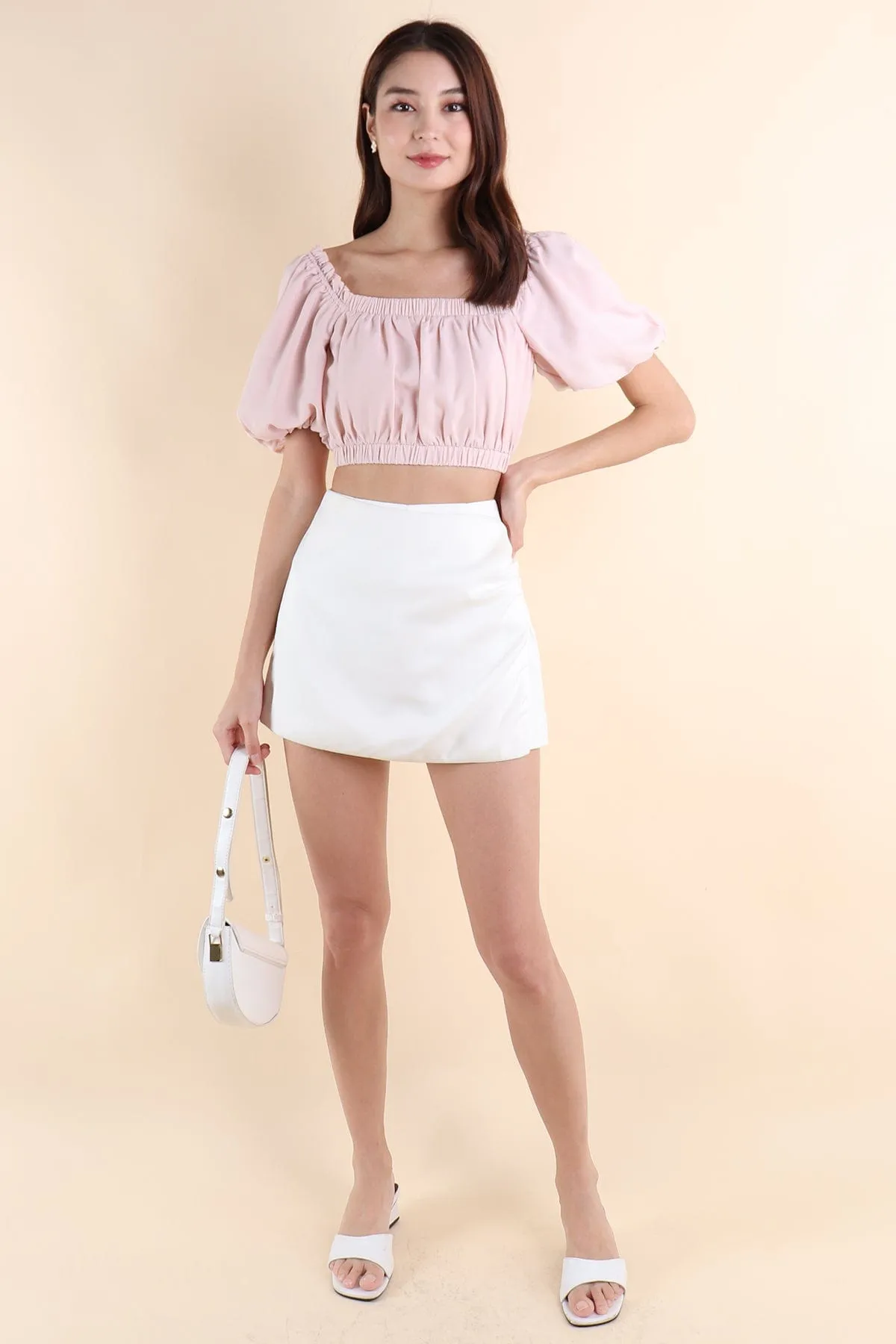 ELLAMAE PUFF SLEEVE CROP TOP IN PINK