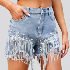 Embellished light-wash jean shorts for ladies