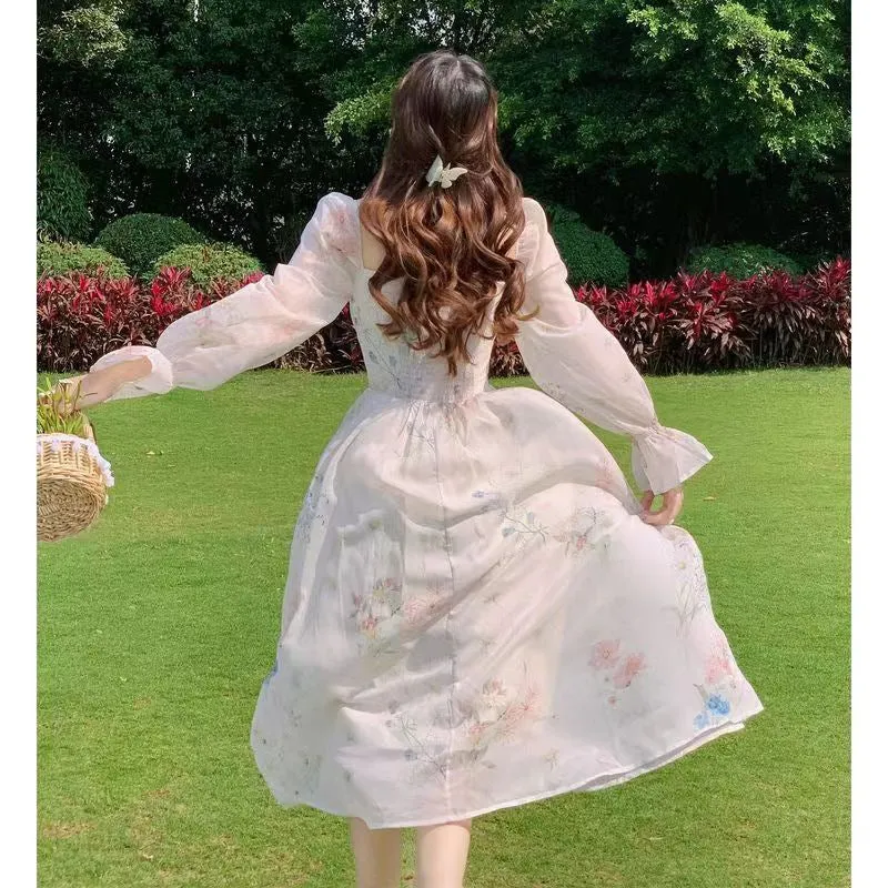 Fashionkova pop culture dress to impress Spring and Summer New Style Beautiful Long Sleeve Dress Fairy Super Fairy Mori Gentle Style Tea Break French First Love Dress