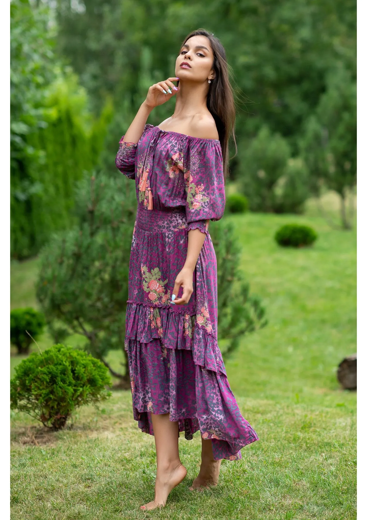 Flaminga Purple Puma Roses Dress