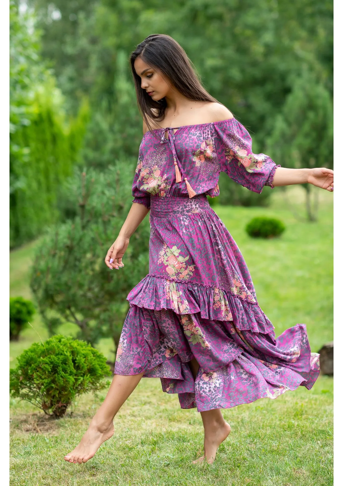 Flaminga Purple Puma Roses Dress