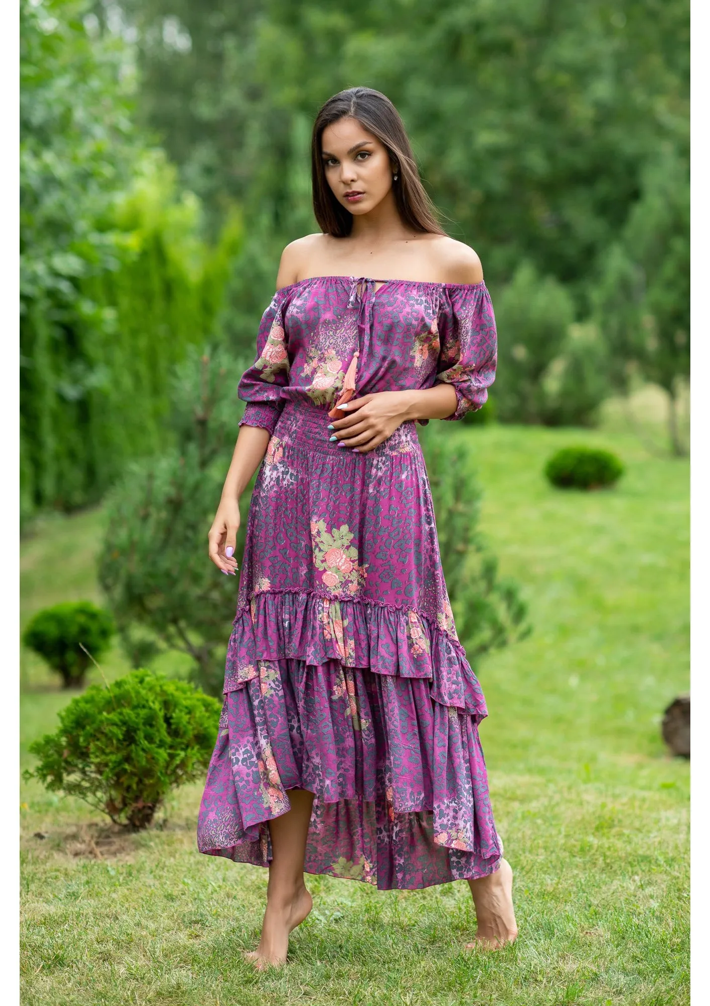 Flaminga Purple Puma Roses Dress