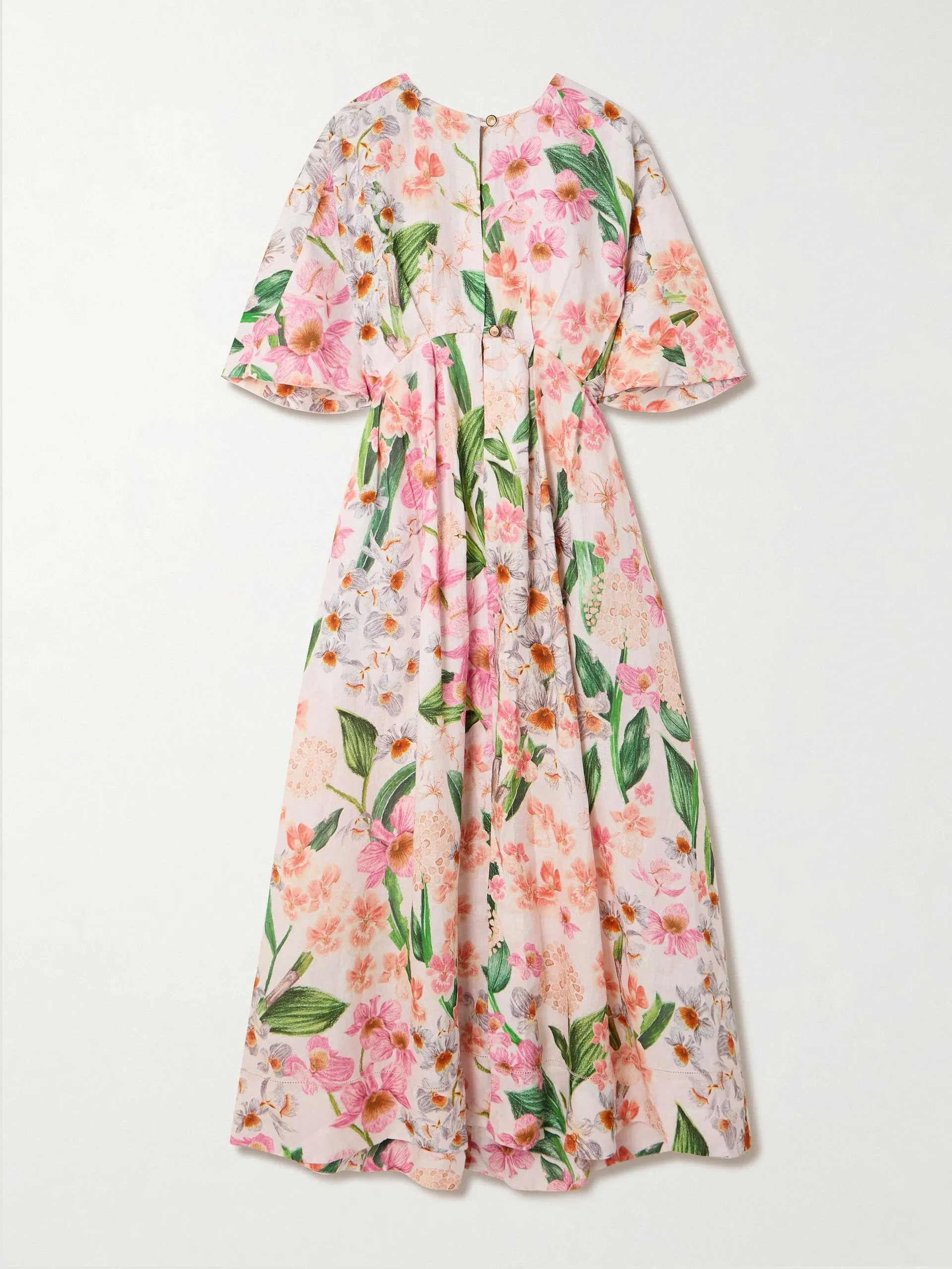 Gesto Jardinera pleated floral-print linen maxi dress