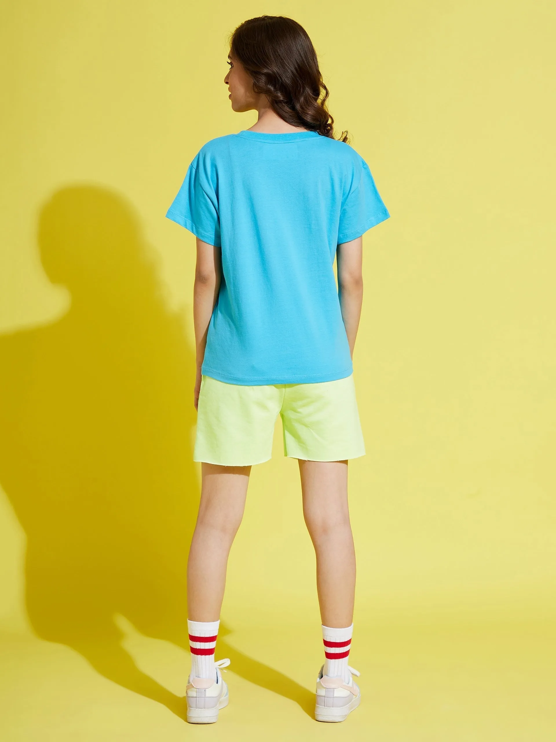 Girls Green Terry Full-Time-Day-Dreamer Baseball Shorts