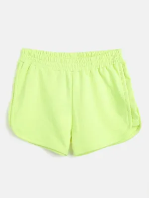 Girls Neon Green Terry Solid Shorts - Lyush Kids