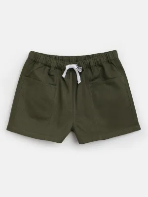 Girls Olive Twill Drawstring Shorts - Lyush Kids