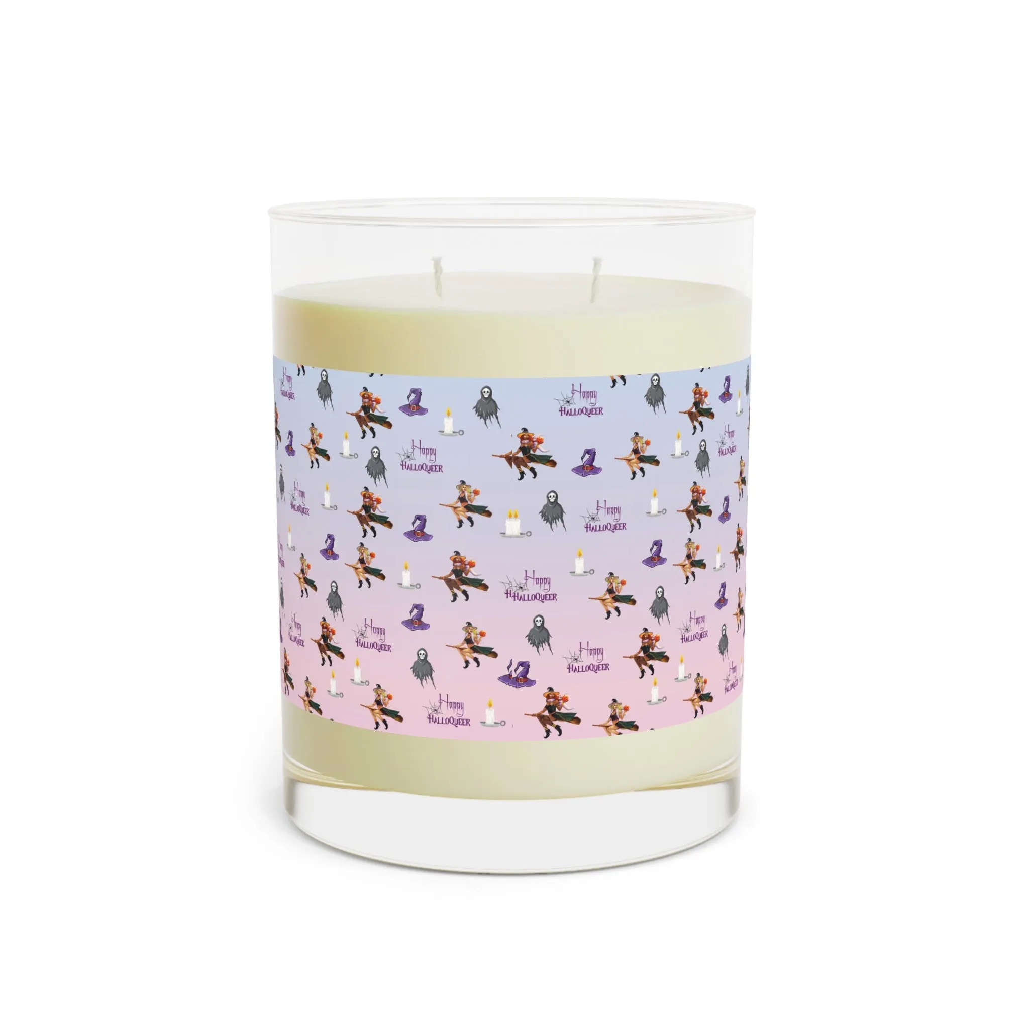 Halloween Scented Candle Full Glass, 11oz - Happy HallowQueer Pattern