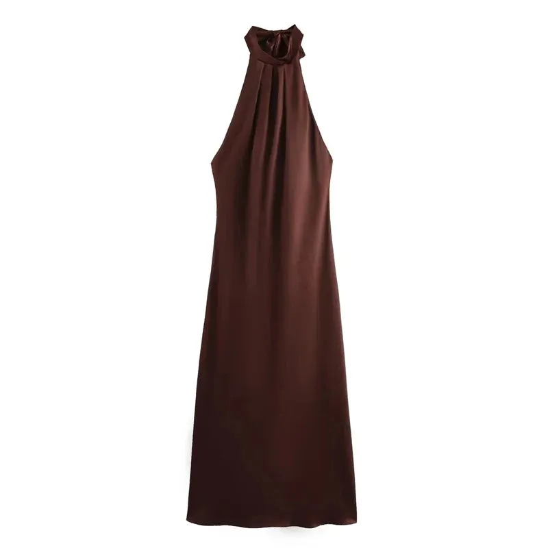 Holly Satin Halter Neck Dress