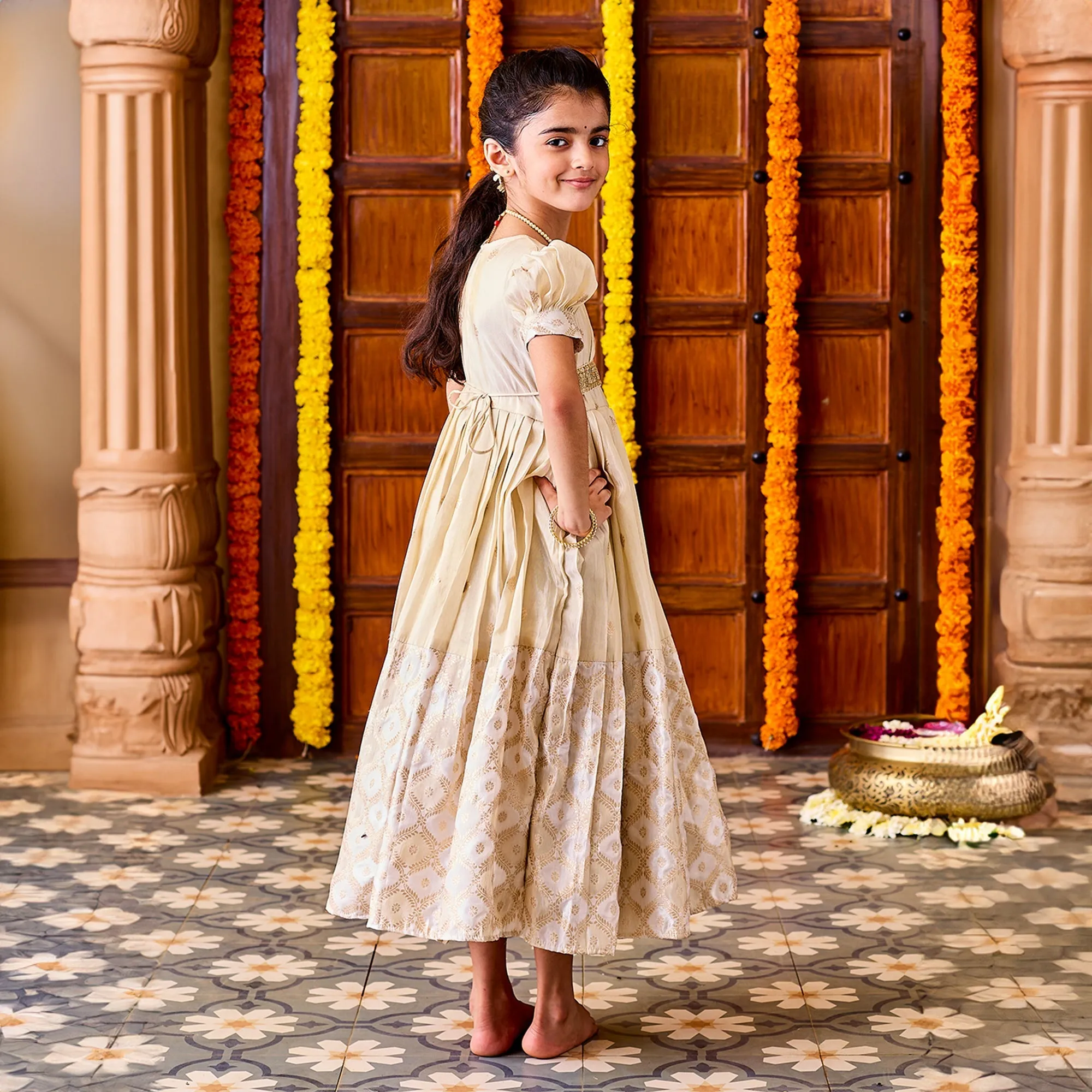 Jashvi Girls' Gold Lehenga Set