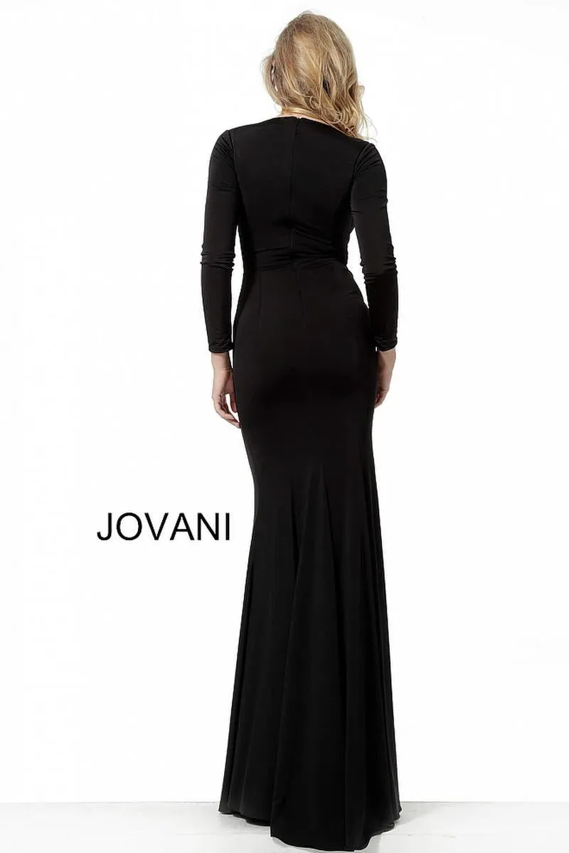 JOVANI 64983 Black Long Sleeve Fitted Jersey Dress