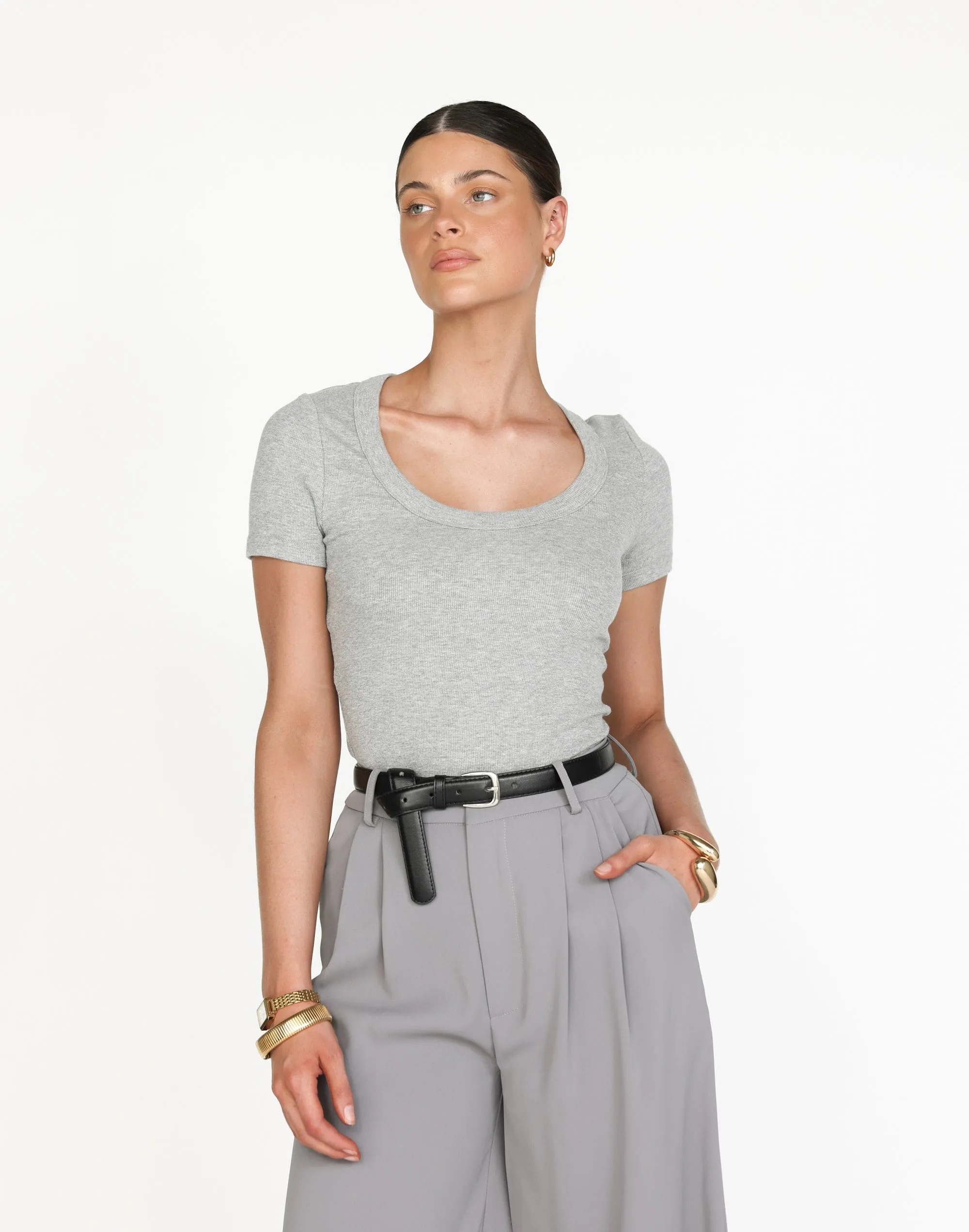 Kathleen Short Sleeve Top (Grey)