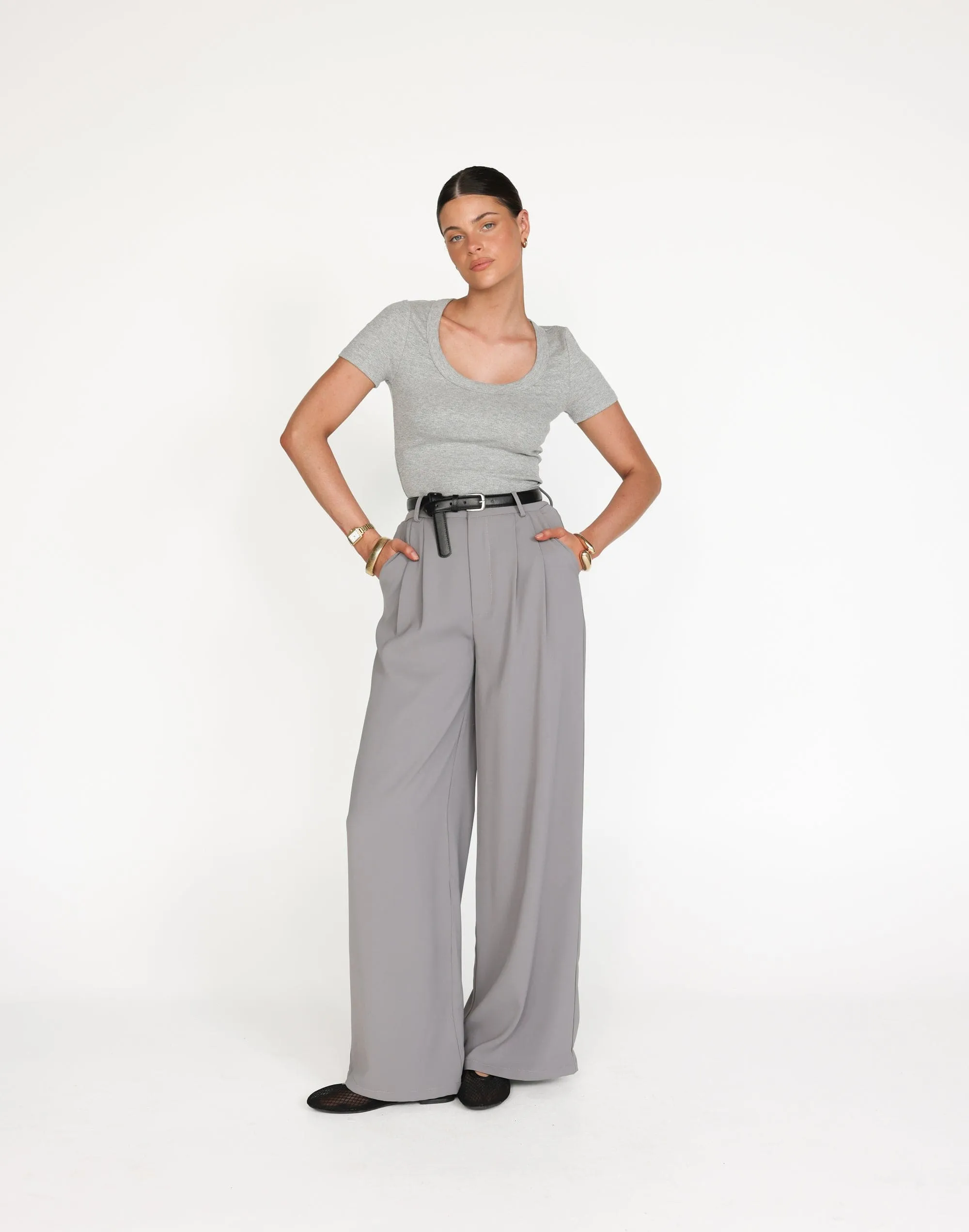 Kathleen Short Sleeve Top (Grey)