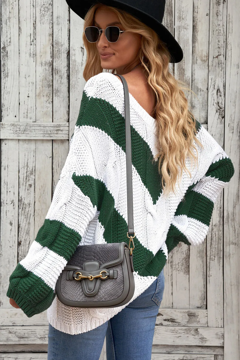 LADIES--Sexy, Off-The-Shoulder, Cable-Knit, V-Neck Sweater