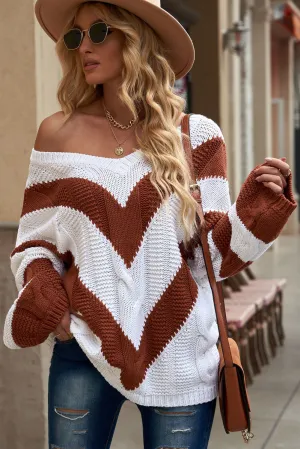 LADIES--Sexy, Off-The-Shoulder, Cable-Knit, V-Neck Sweater