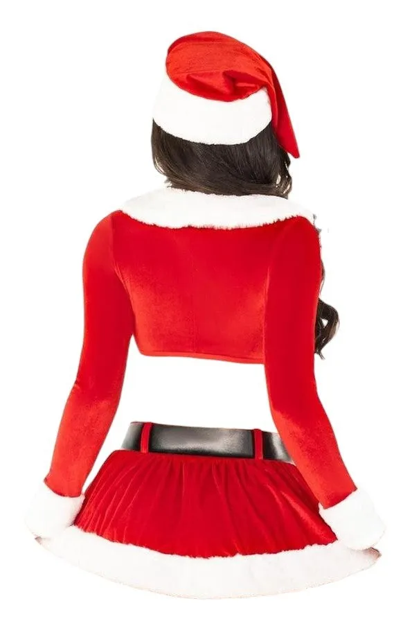 Leg Avenue HoHo Hottie Set Velvet Crop Top with Faux Fur Trim & Mini Skirt Red/White