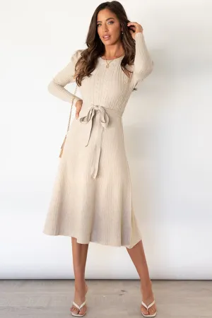 Long Sleeve Tie Waist Midi Sweater Dress